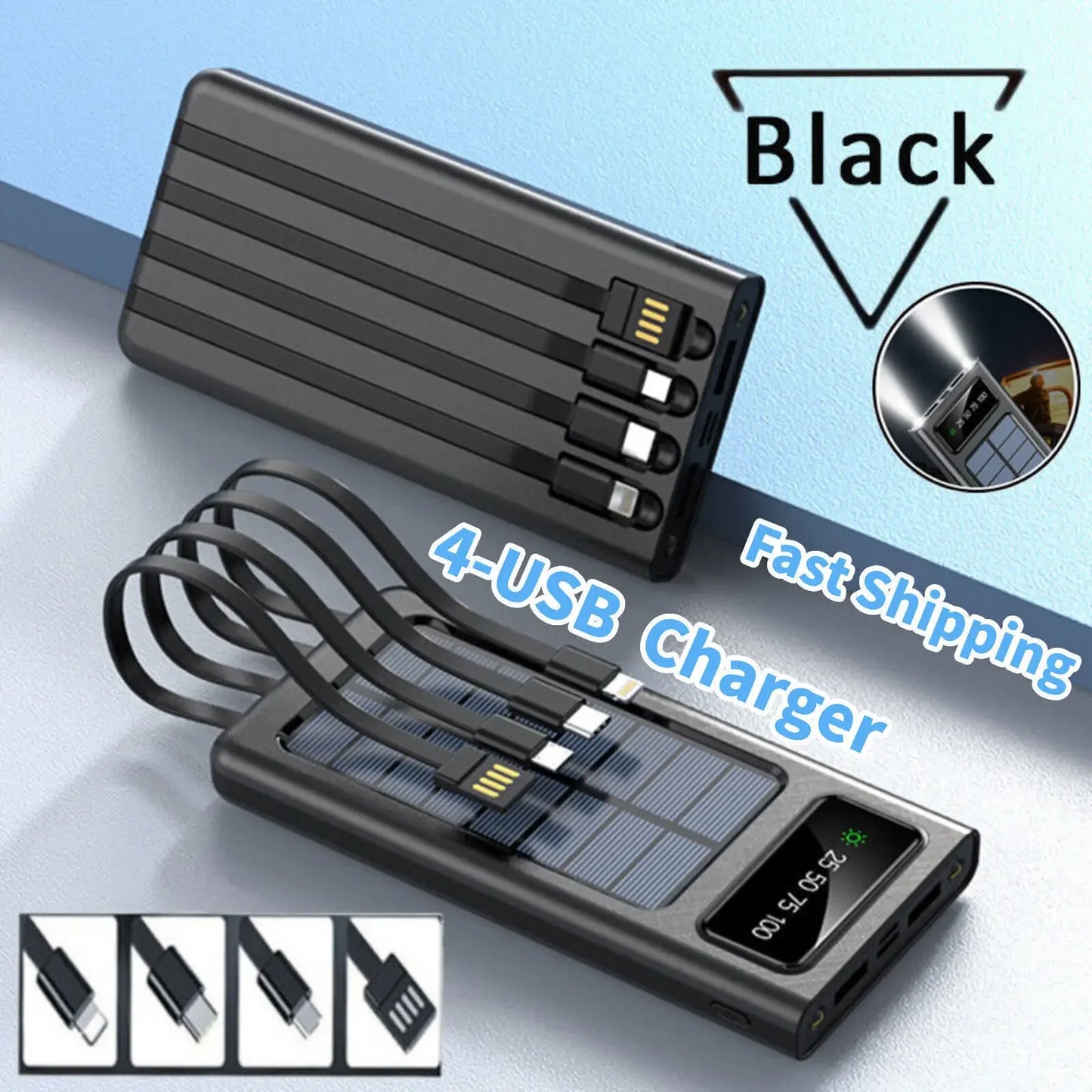 CARGADOR PORTATIL Power Bank SOLAR 4 EN 1 |18000 mAh + Linterna + Panel Solar