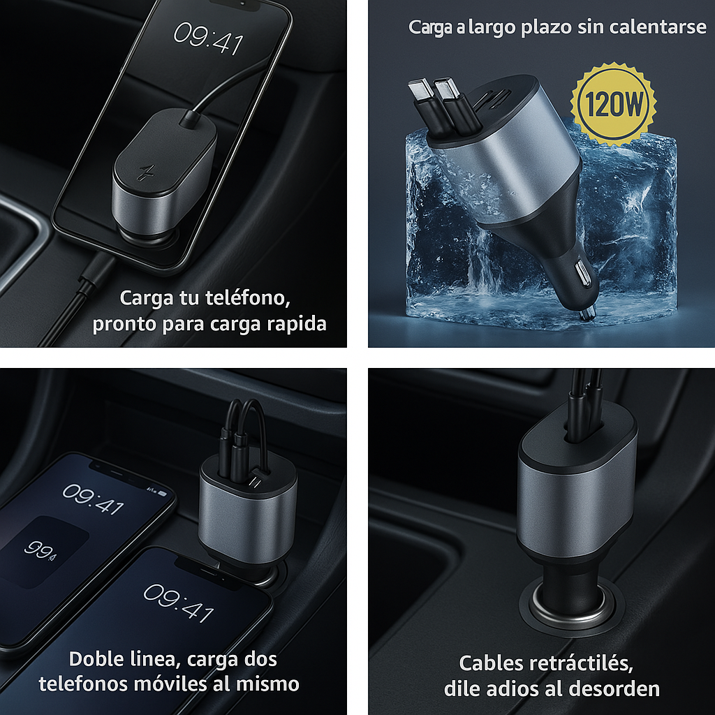 CARGADOR RETRACTIL 4 EN 1 DE 120W CON CARGA RAPIDA