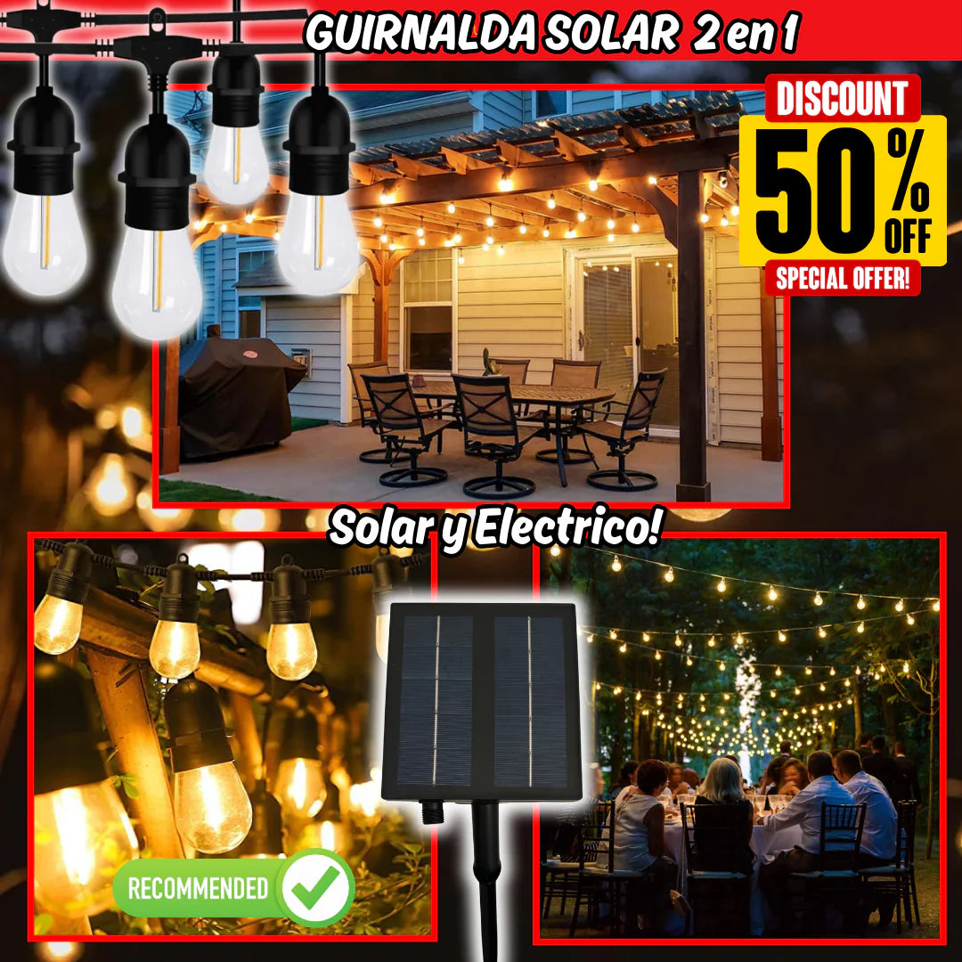 GUIRNALDAS SOLARES LED Y ELECTRICA (10 MT Y 20 FOCOS ) ILUMINA TU HOGAR SIN GASTAR ENERGIA