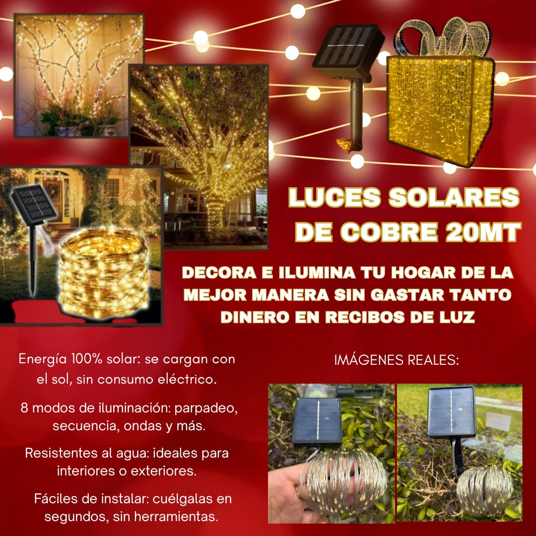 ✨ Luces Solares de Cobre 20 Metros – Ilumina tu Hogar Sin Gastar en Energía